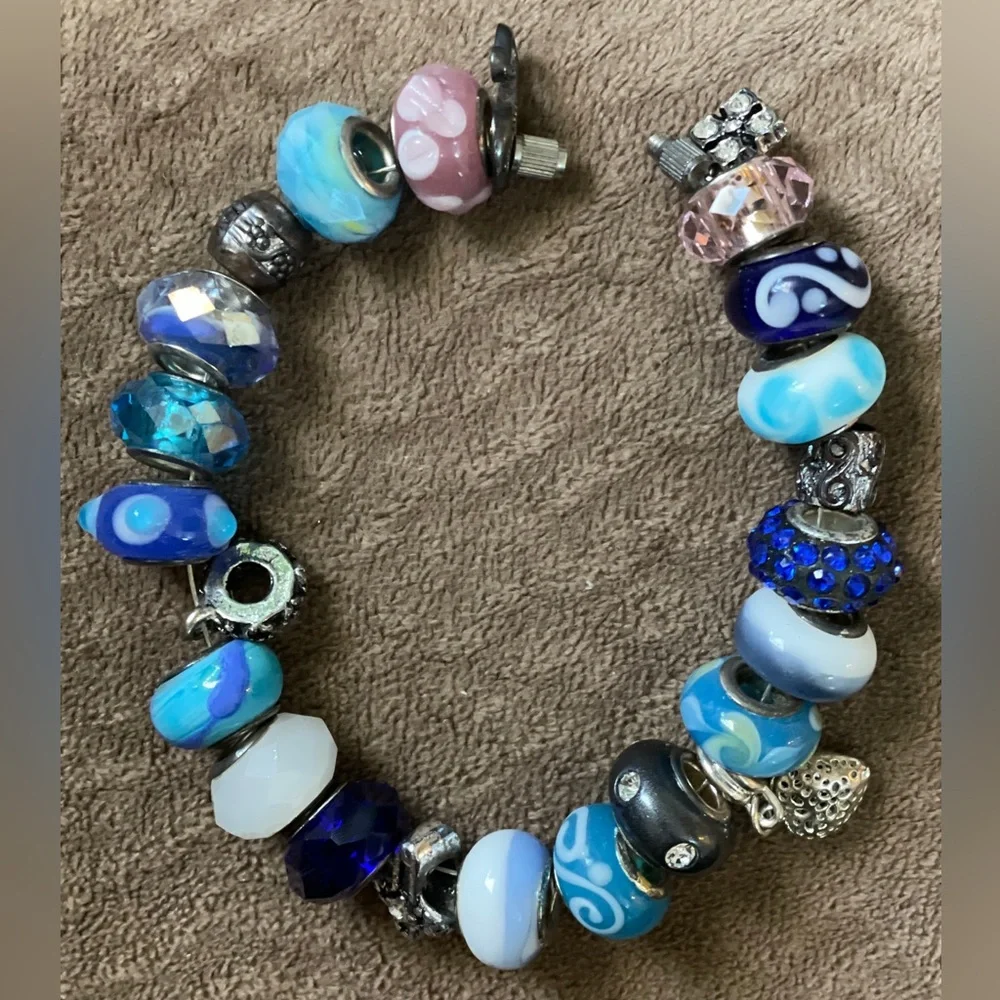 Handmade Bracelet with Charms and Blown Glass Beads - Picture 9 of 13